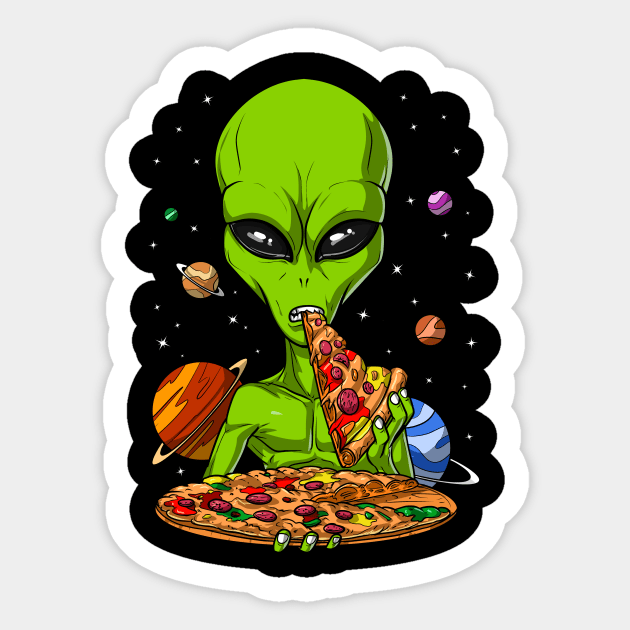 Alien Eating Pizza Sticker by underheaven